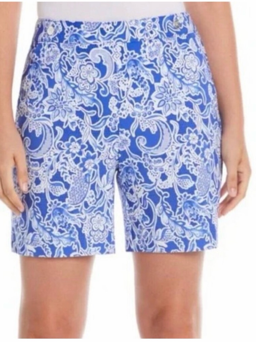 NEW Rafaella Blue Paisley Stretch Bermuda Shorts SIZE 10